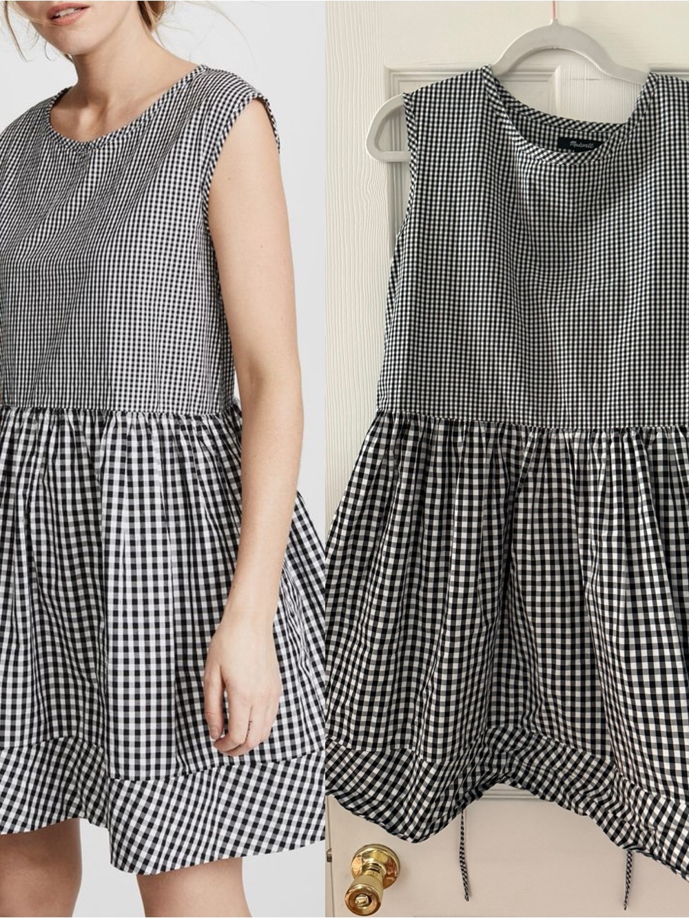 Madewell Black & White Gingham Sleeveless Mini Dress